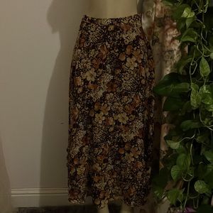 Vintage Skirt Coldwater Creek Long Floral Brown Tan Black Red Yellow